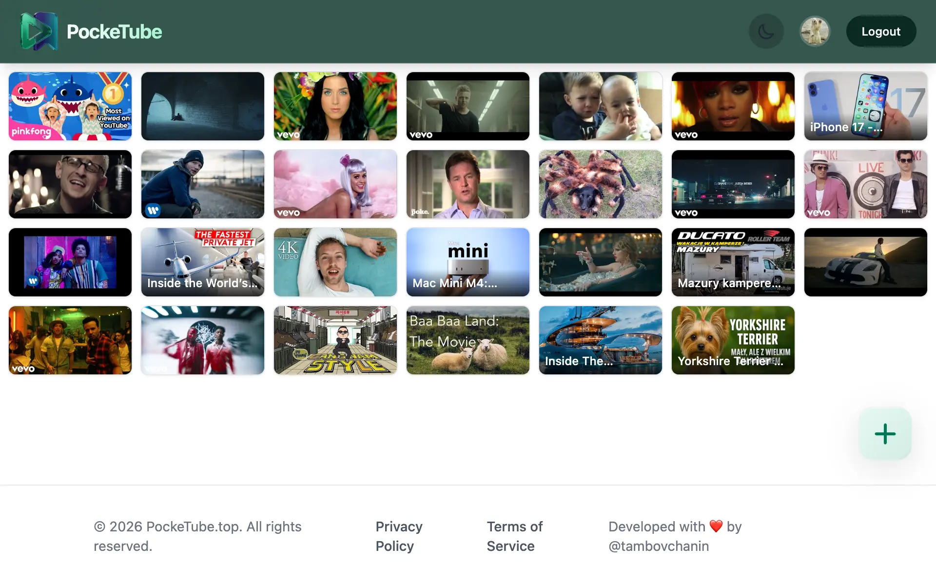PockeTube Video Collection Interface (Light Theme)